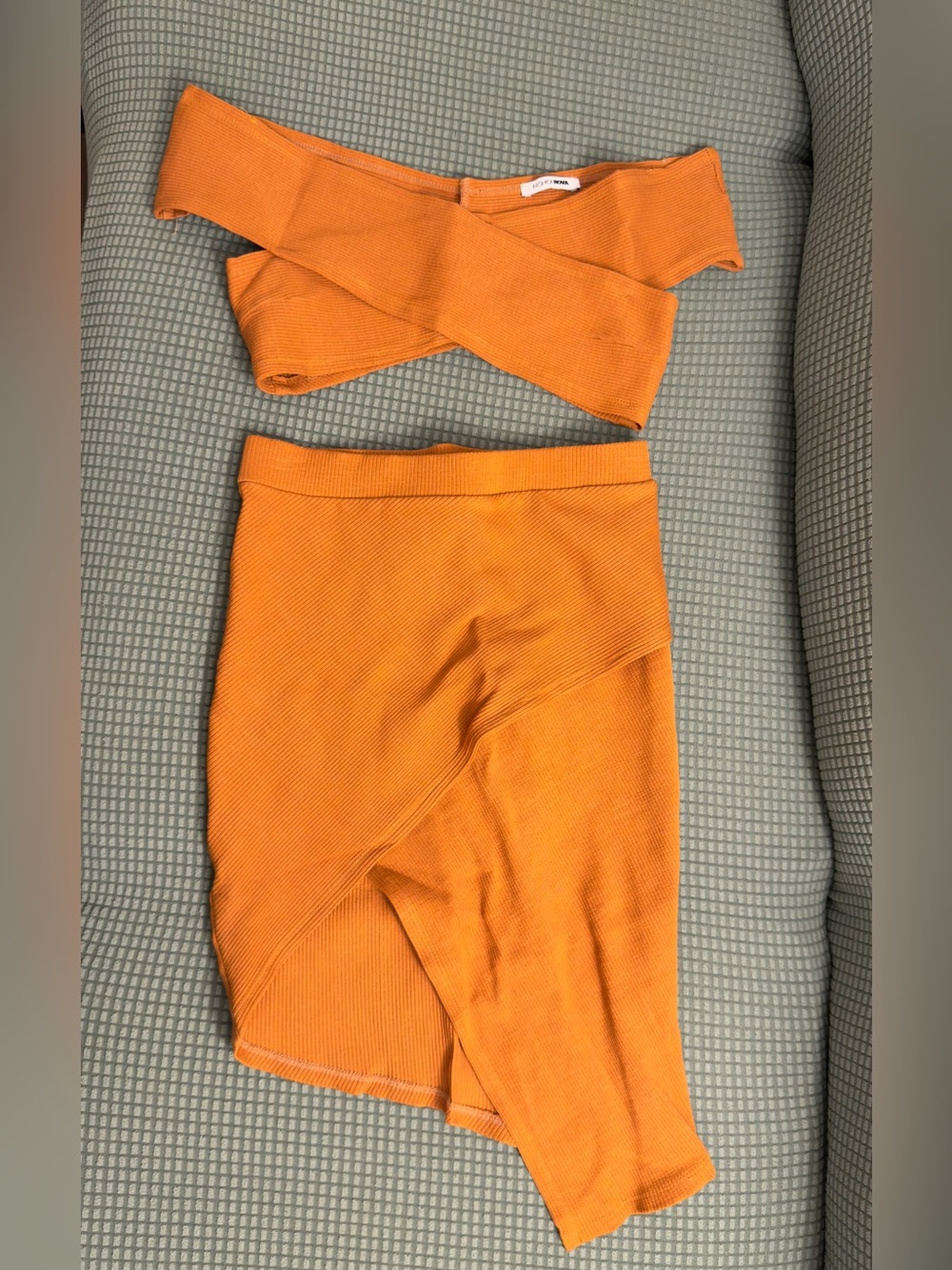 American Eagle Outfitters Orange Asymmetrical Ribbed Skirt Set